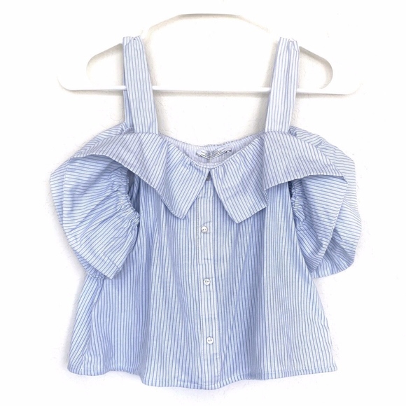 Zara Tops - Zara Blue White Stripe Cold Shoulder Crop Top